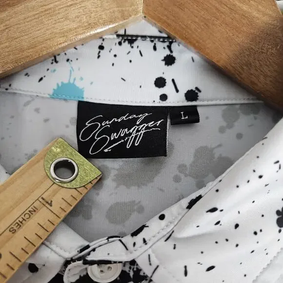 Sunday Swagger Shirt Men's Large White Golf Polo Paint Splatter AOP Performance - Picture 3 of 7
